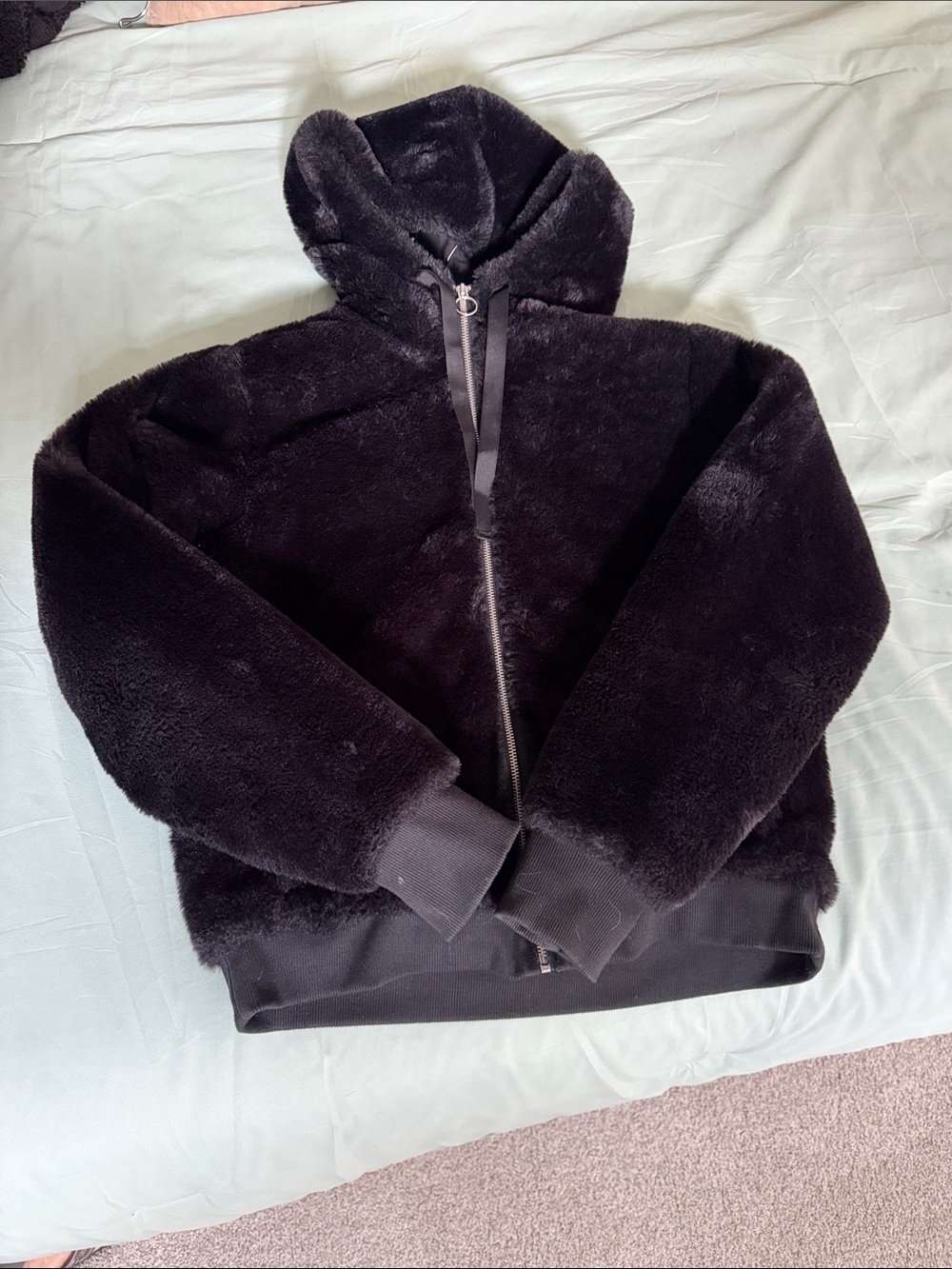 Athleta Black Faux-Fur Hooded Zip Jacket small